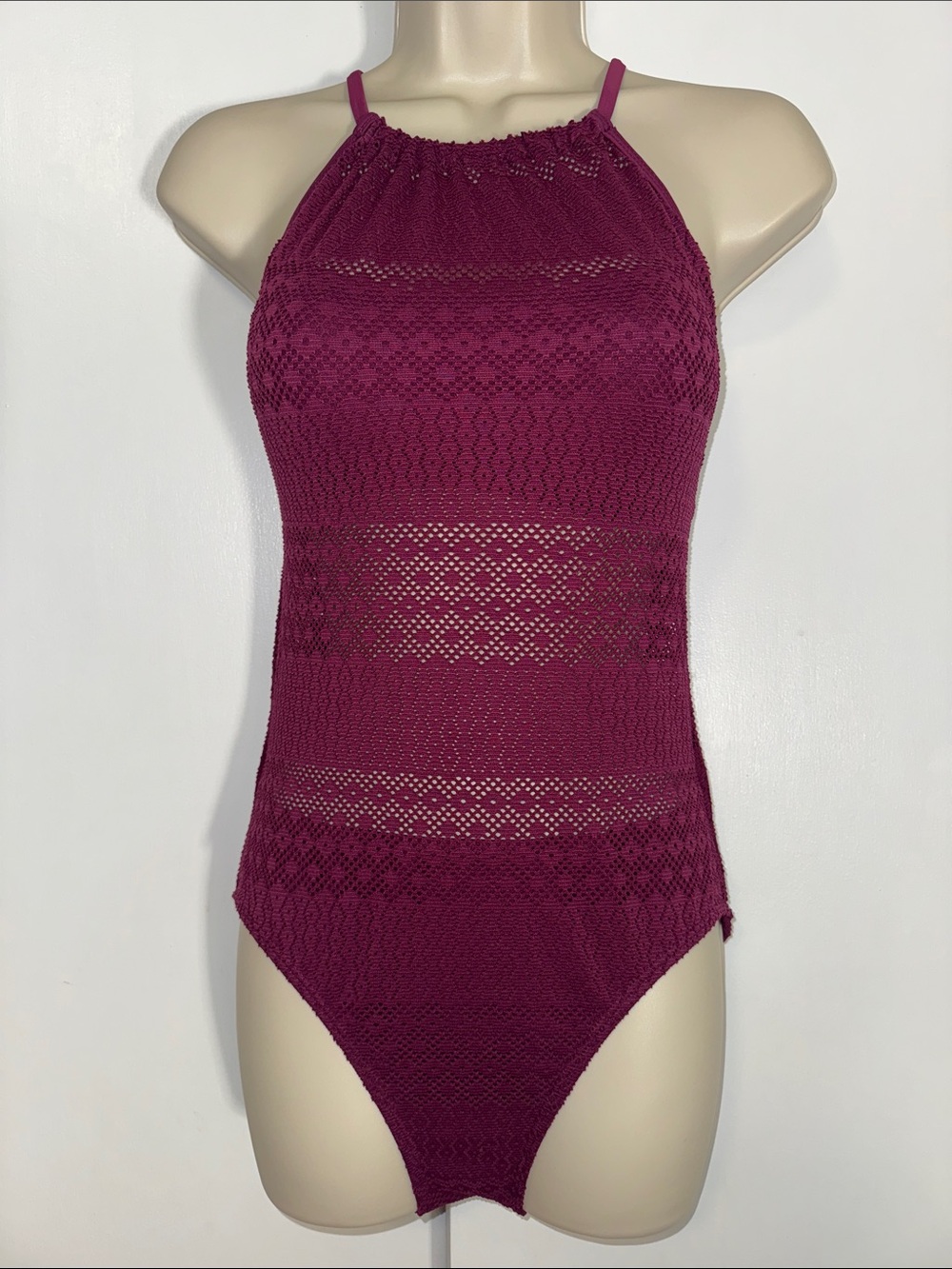 Time and Tru Crochet One Piece Swimsuit Women’s S Small 4-6 Purple Boho
